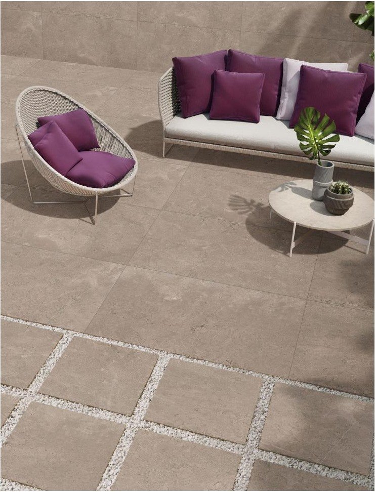 Original Beige stone-look porcelain paver application scene